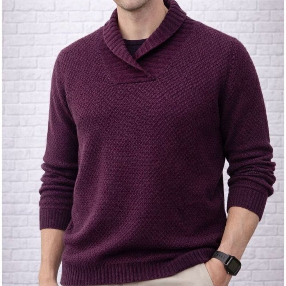 Burberry Shawl Collar Red Blue Wool Cashmere Sweater Size M Long Sleeve